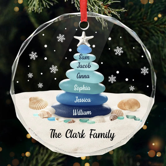 Waves Bring Sea Glass Family Closer - Personalized Crystal Ornament - Christmas Gift For Family