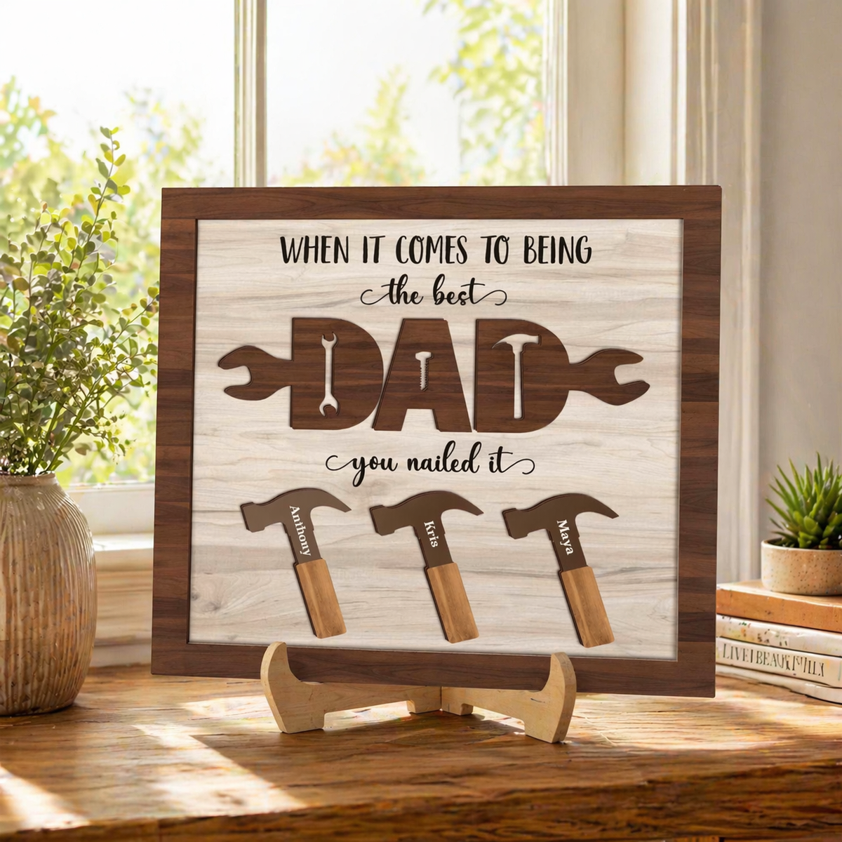 Personalized Dad Wood Sign You Nailed It Tool-Themed Father's Day Gift With Kids' Names, Custom Gift for Dad From Children