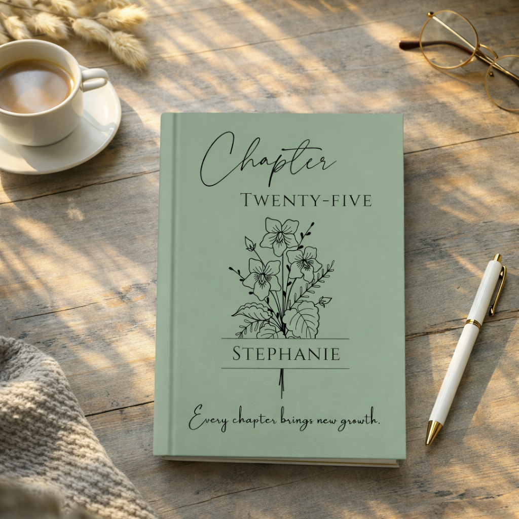 25th Birthday Gift for Her or Him Personalized Chapter 25 Journal with Name Birth Month Flower Keepsake Notebook