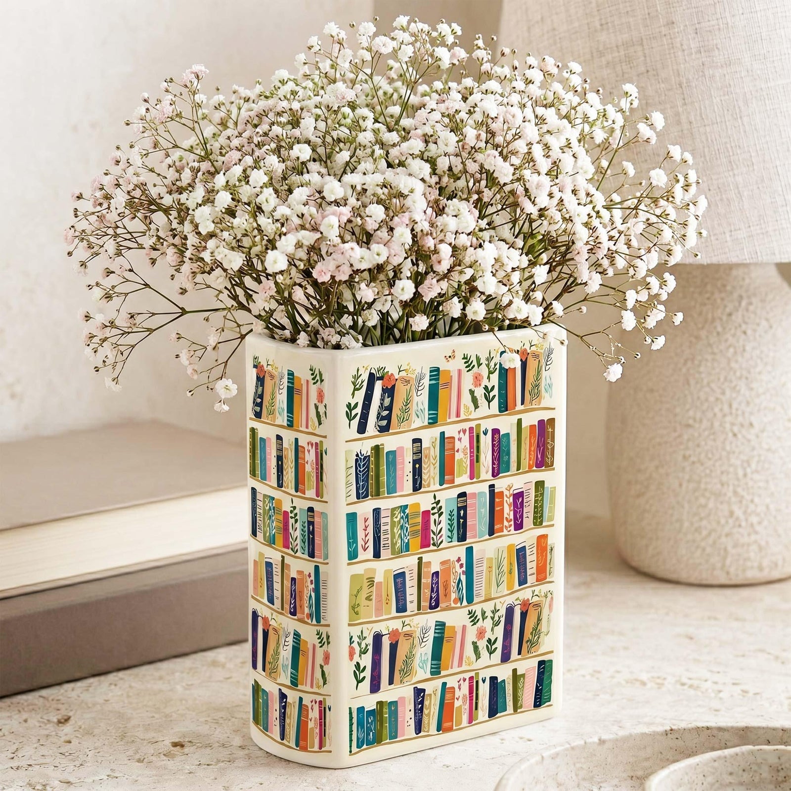 Vintage Bookshelf Library Decor Ceramic Flower Vase, Book Wildlowers Gift For Book Lover, Teacher Gifts Floral Bookish Gift For Reader 1_605ec1d6-a3f4-4836-9d23-f9d8afeeab8d.jpg