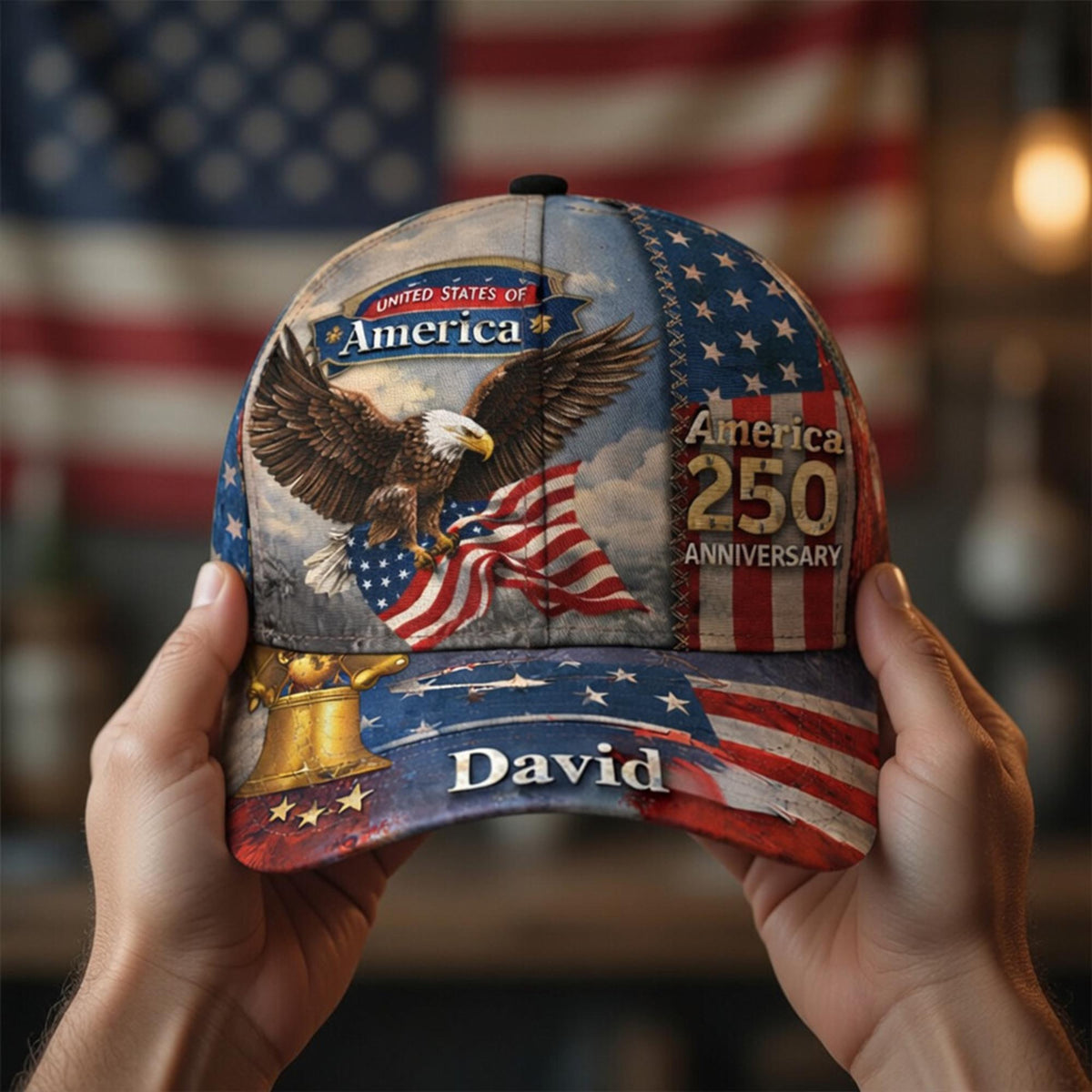 Personalized America Patriotic 250th Anniversary Baseball Cap, USA 250 Celebration Baseball Cap, Gift for Him