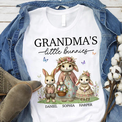 Grandma's Little Bunnies Vintage Rabbit Style - Personalized Apparel - Easter Gift For Mom, Grandma
