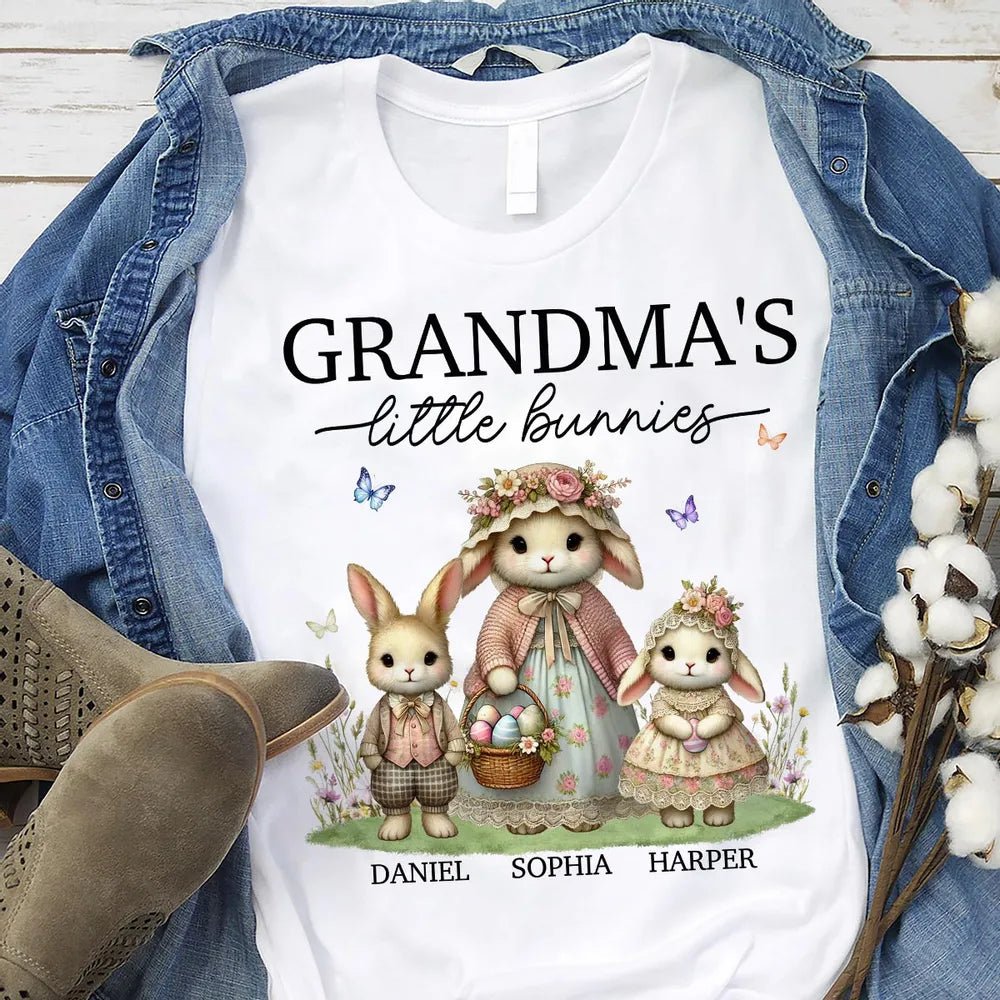 Grandma's Little Bunnies Vintage Rabbit Style - Personalized Apparel - Easter Gift For Mom, Grandma