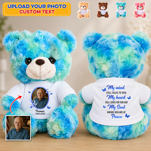 My Mind Still Talks To You Photo Butterflies Sympathy Remembrance - Personalized Memorial Teddy Bear