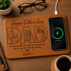 Custom Photo Happy Father's Day Dad - Personalized Wireless Charging Mat - Gift For Dad Grandpa, Father's Day Gift