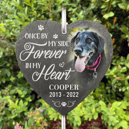 Once By My Side, Forever In My Heart Memorial Dog Photo - Personalized Slate Plaque - Memorial Gift For Pet Owner