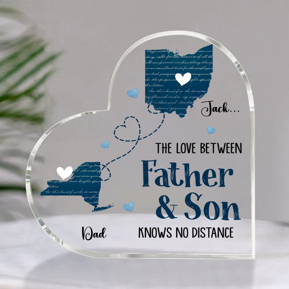 Father Son Knows No Distance Personalized States To States Acrylic Block, Father s Day Long Distance Gifts From Son, Father & Son Moving Away Gift