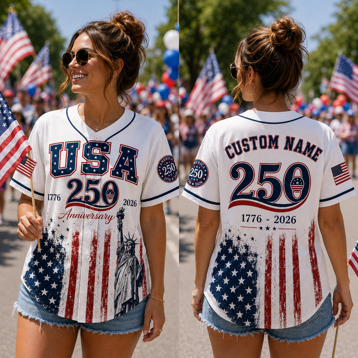 Personalized USA 250 Baseball Jersey, Custom Name America 250th Anniversary Jersey, 1776 2026 Patriotic Shirt, 4th of July Gift