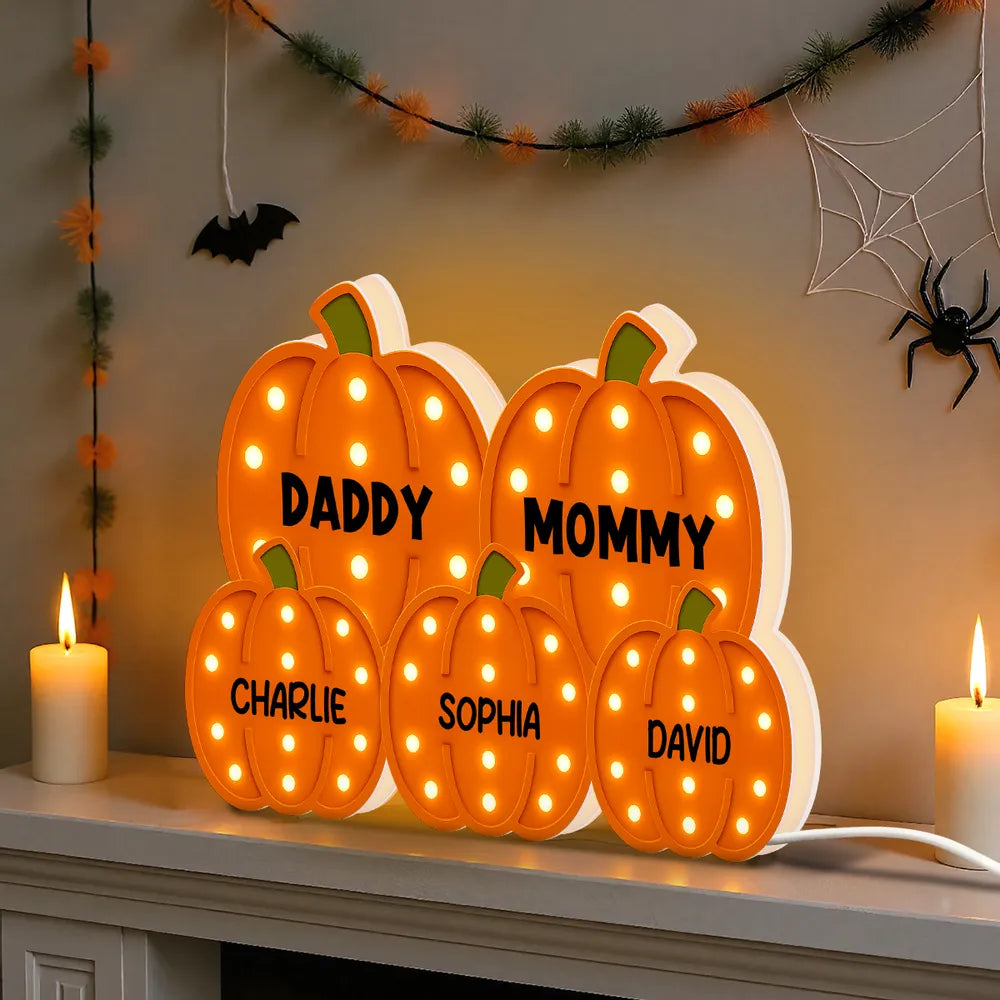 Family With Little Pumpkins - Personalized Acrylic Light Box - Gift For Mom, Grandma, Fall Season Home Decor
