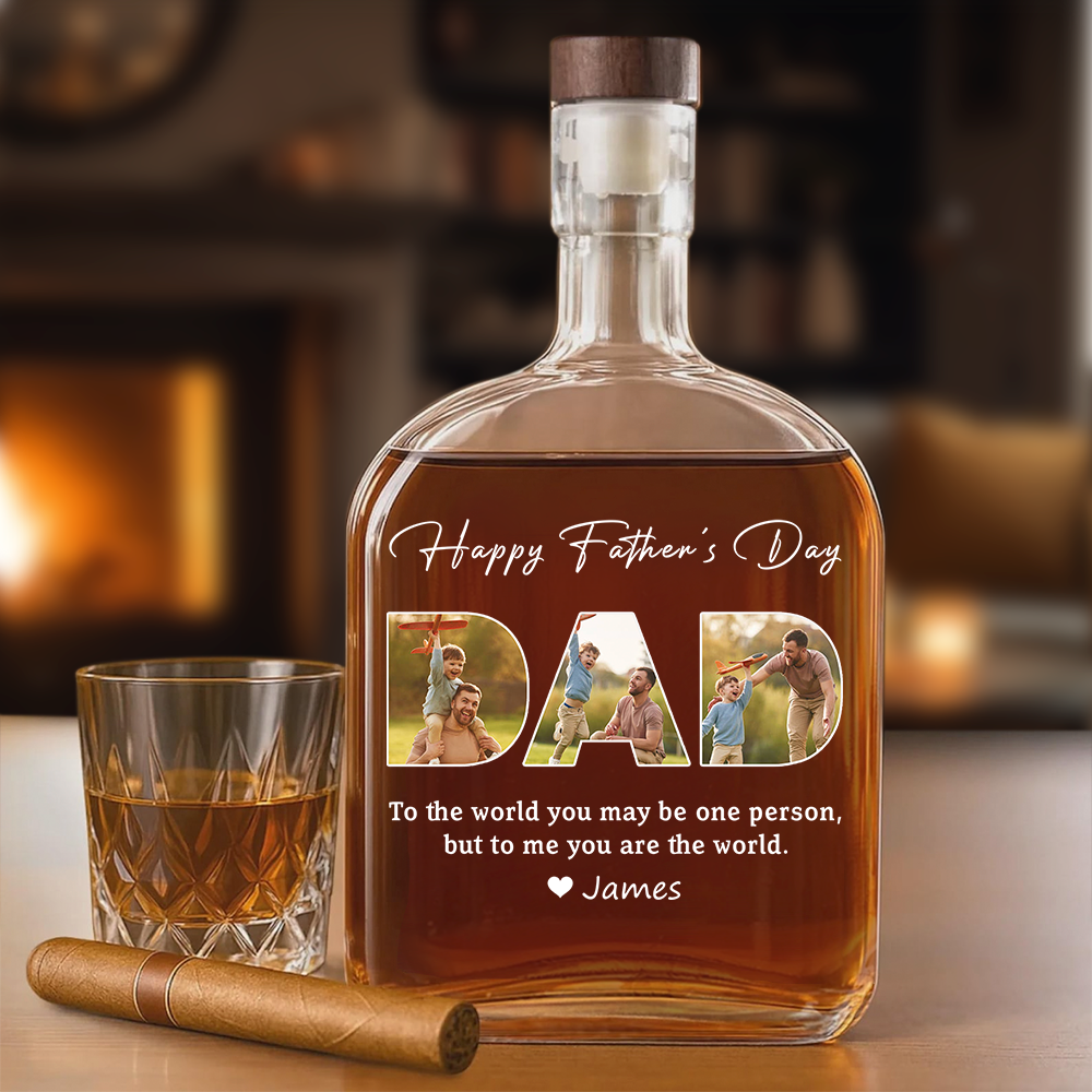 Custom Photo Happy Father's Day Family - Personalized Whiskey Bottle - Gift For Dad, Papa, Father's Day Gift