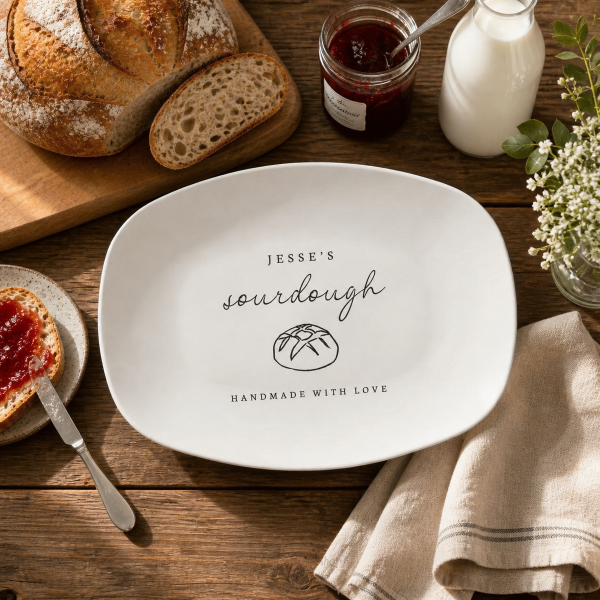 Custom Sourdough Plate Personalized Gift for Bakers, Bread Lover Gifts, Breadmaker Present, Baked With Love Platter Gifts for Sourdough Makers