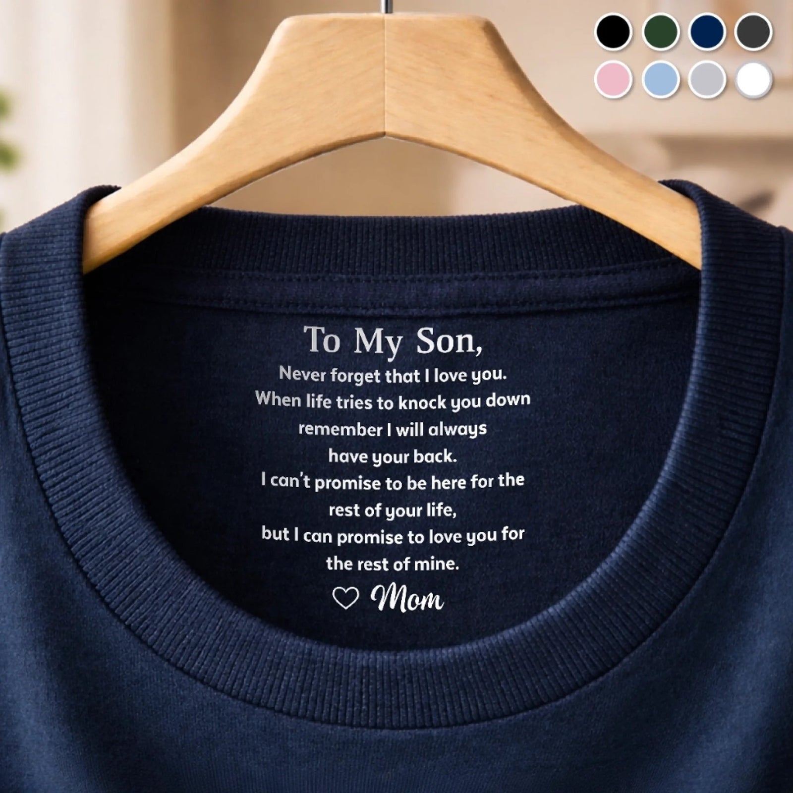 Never Forget That I Love You - Personalized Neck Print T Shirt - Gift For Son, Daughter, Grandson & Granddaughter