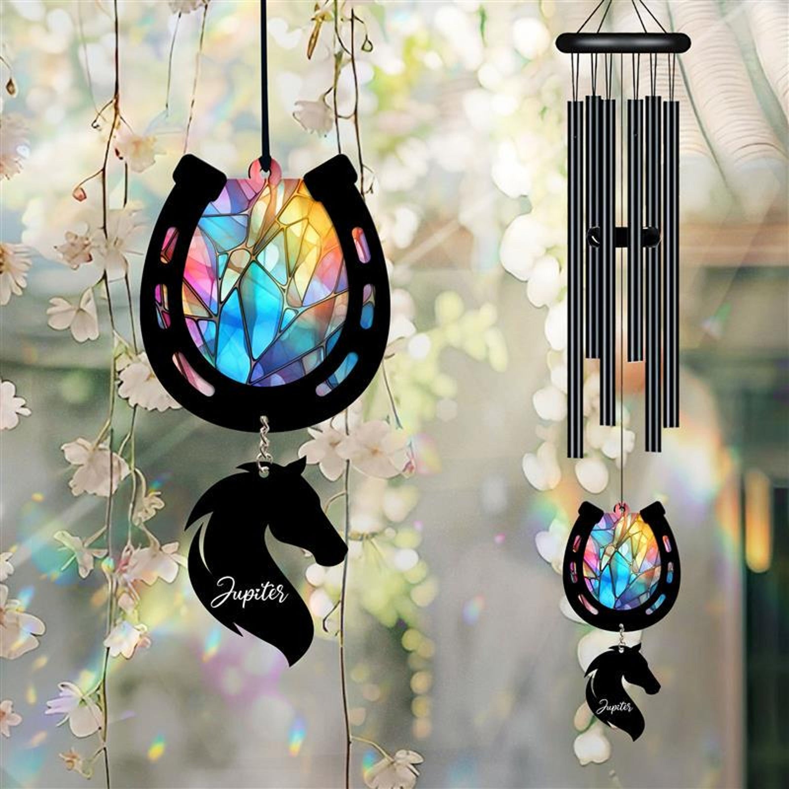Personalized Pet Memorial Wind Chime, Remembrance, Pet Suncatcher Wind Chime, Horse Shoes, Horse Loss, Horse Memorial, In Loving Memory