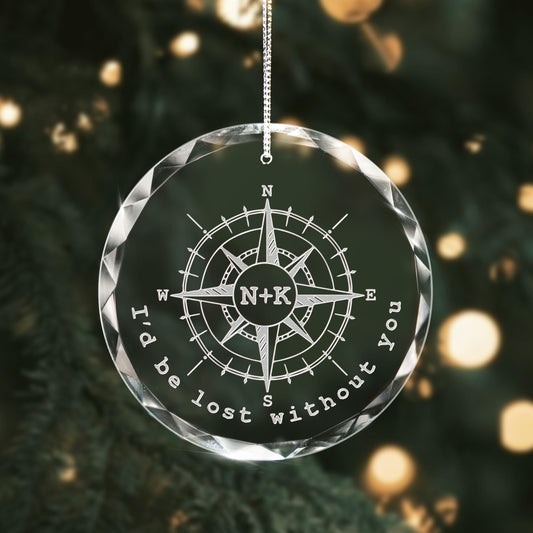 Personalized Anniversary Compass Ornament, Custom I'd be Lost without You Glass Ornament, Wedding Gifts for Couple