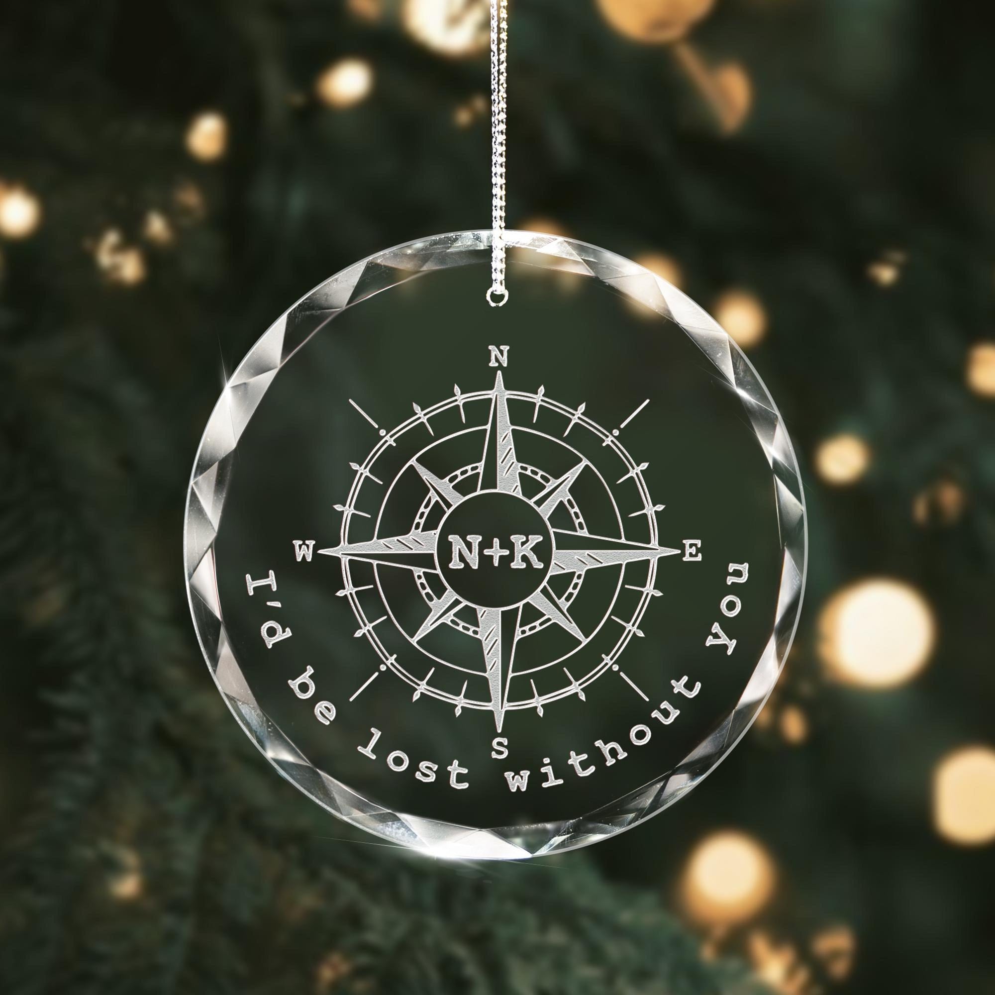 Personalized Anniversary Compass Ornament, Custom I'd be Lost without You Glass Ornament, Wedding Gifts for Couple