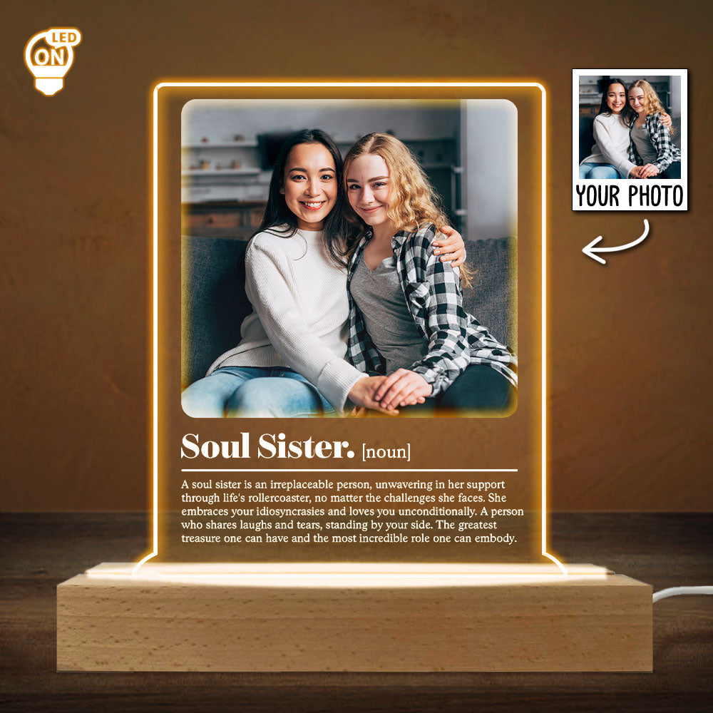 Soul Sisters - Personalized 3D LED Light Wooden Base - Gift For Sisters