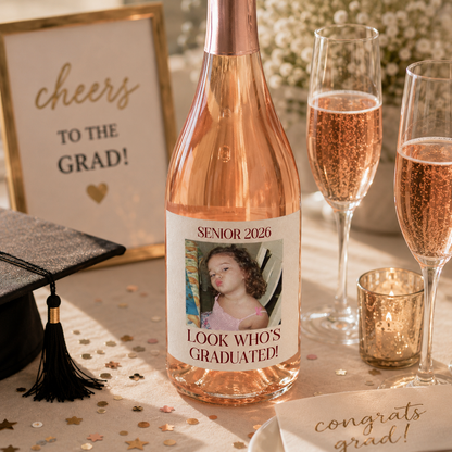 Custom Graduation Wine Label Gift, Personalized Photo Champagne Label, Graduation Party Favor, Class of 2026 Graduation Gift