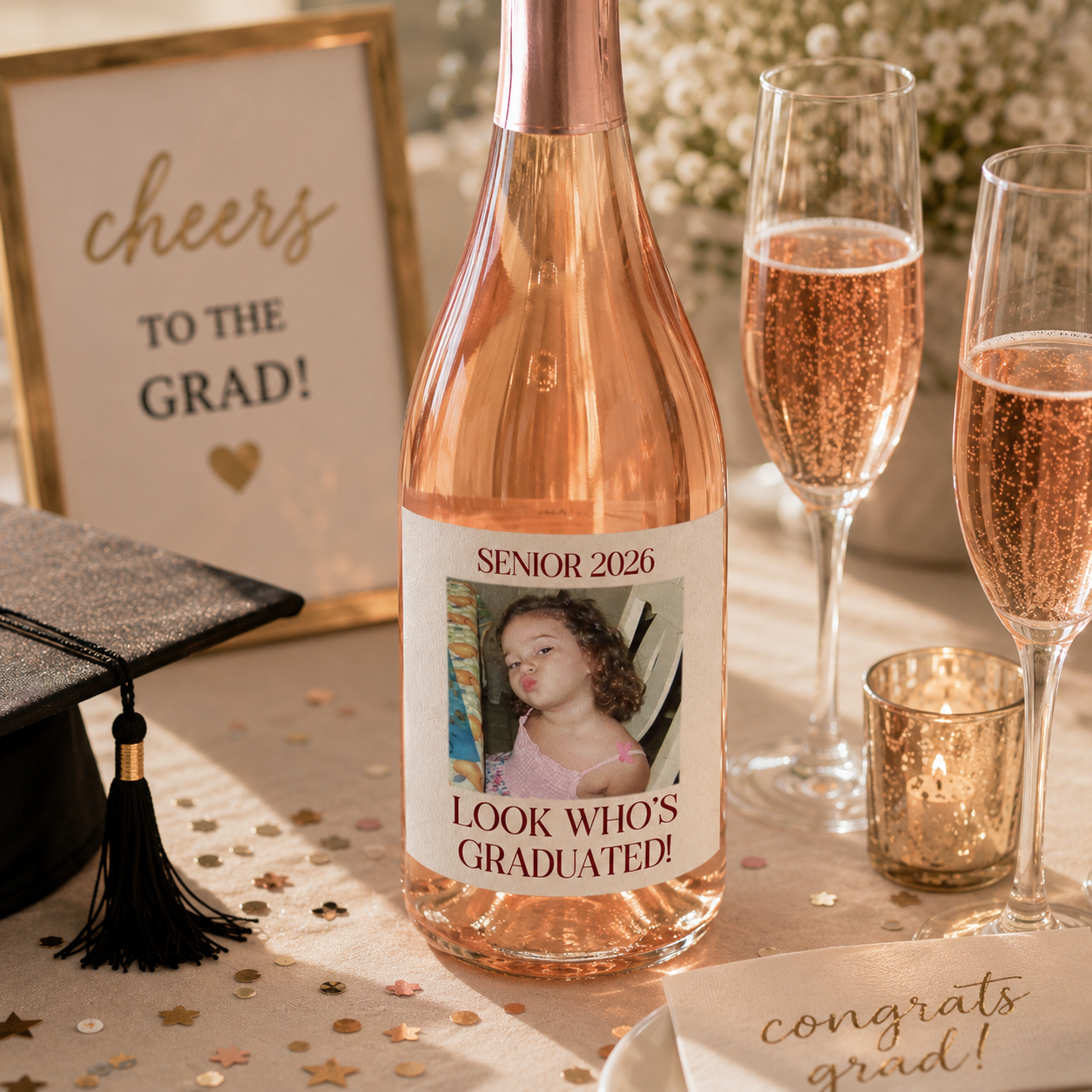Custom Graduation Wine Label Gift, Personalized Photo Champagne Label, Graduation Party Favor, Class of 2026 Graduation Gift