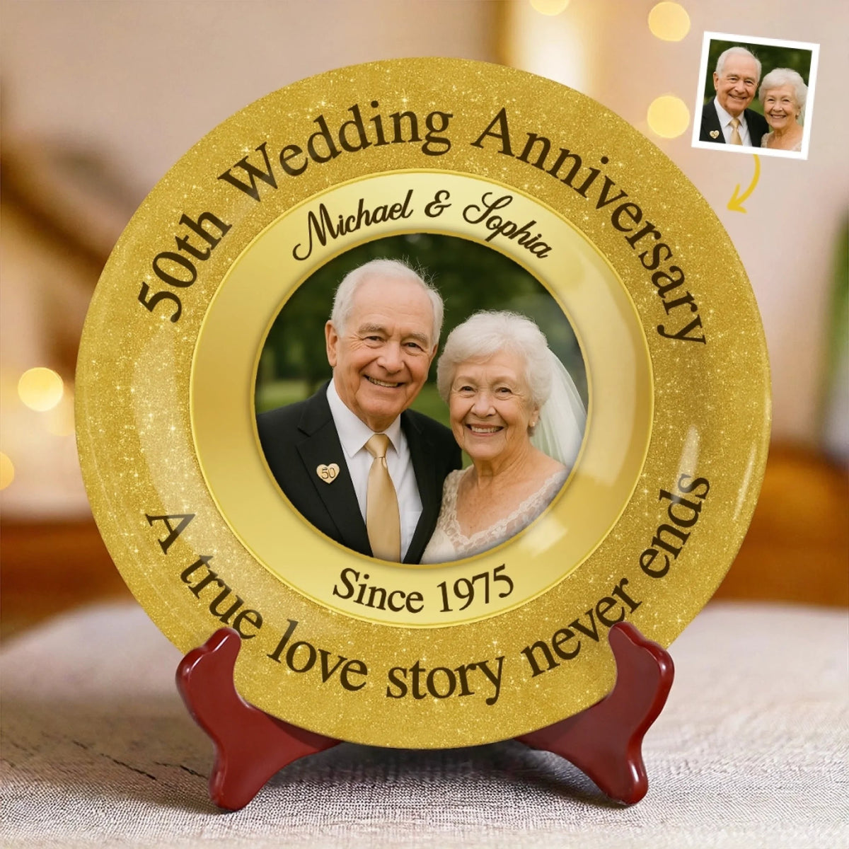A True Love Story Never Ends - Personalized Ceramic Plate - Anniversary Gift For Couple