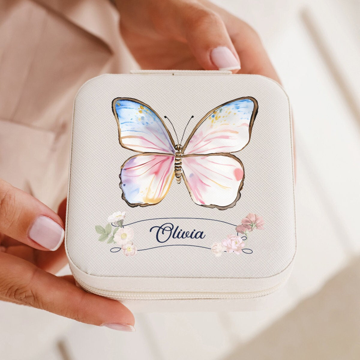 Butterfly Jewelry Box For Mom, Personalized Jewelry Organizer, Custom Jewelry Case with Name, Mothers Day Gift, Ring and Earring Holder