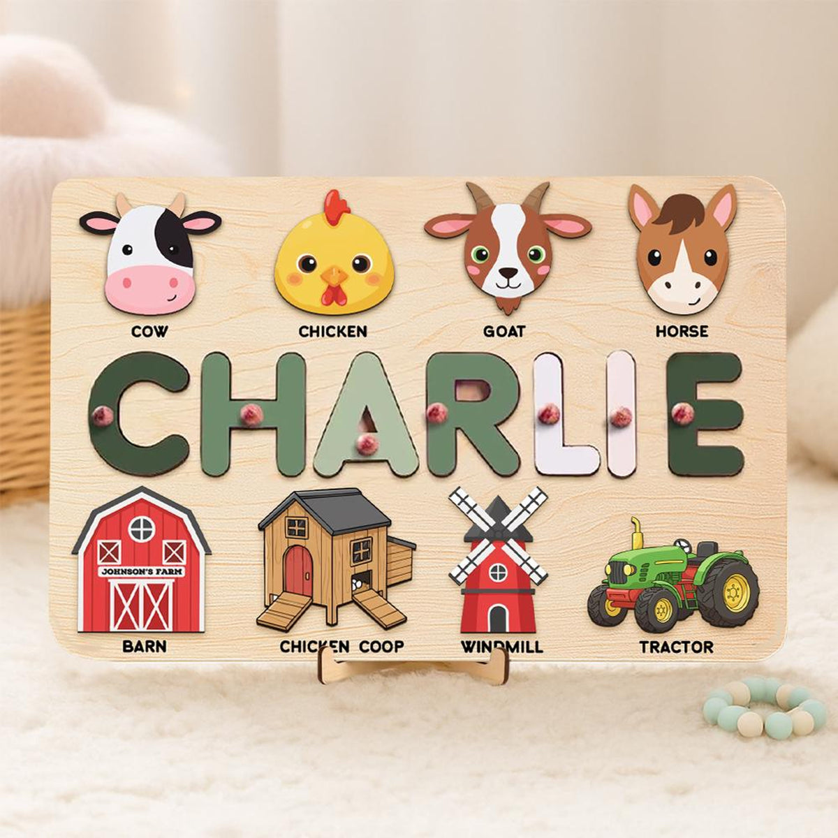 Custom Farm Animal Name Puzzle, Custom Wooden Kid Toy, Nursery Gift For Learning