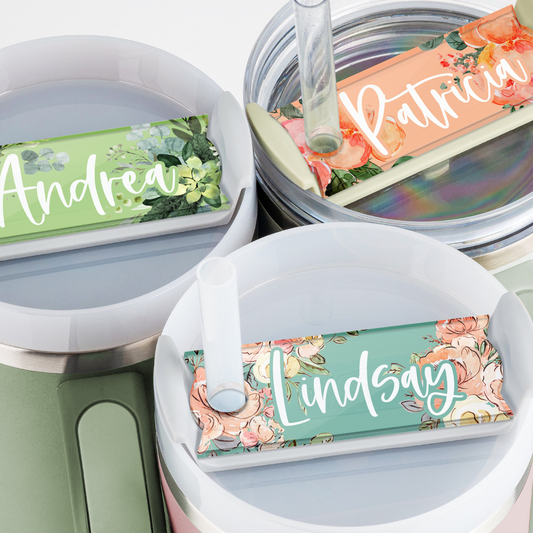 Floral Name Tag for Tumbler, Customized Name Plates Cups, Accessories Custom Tags