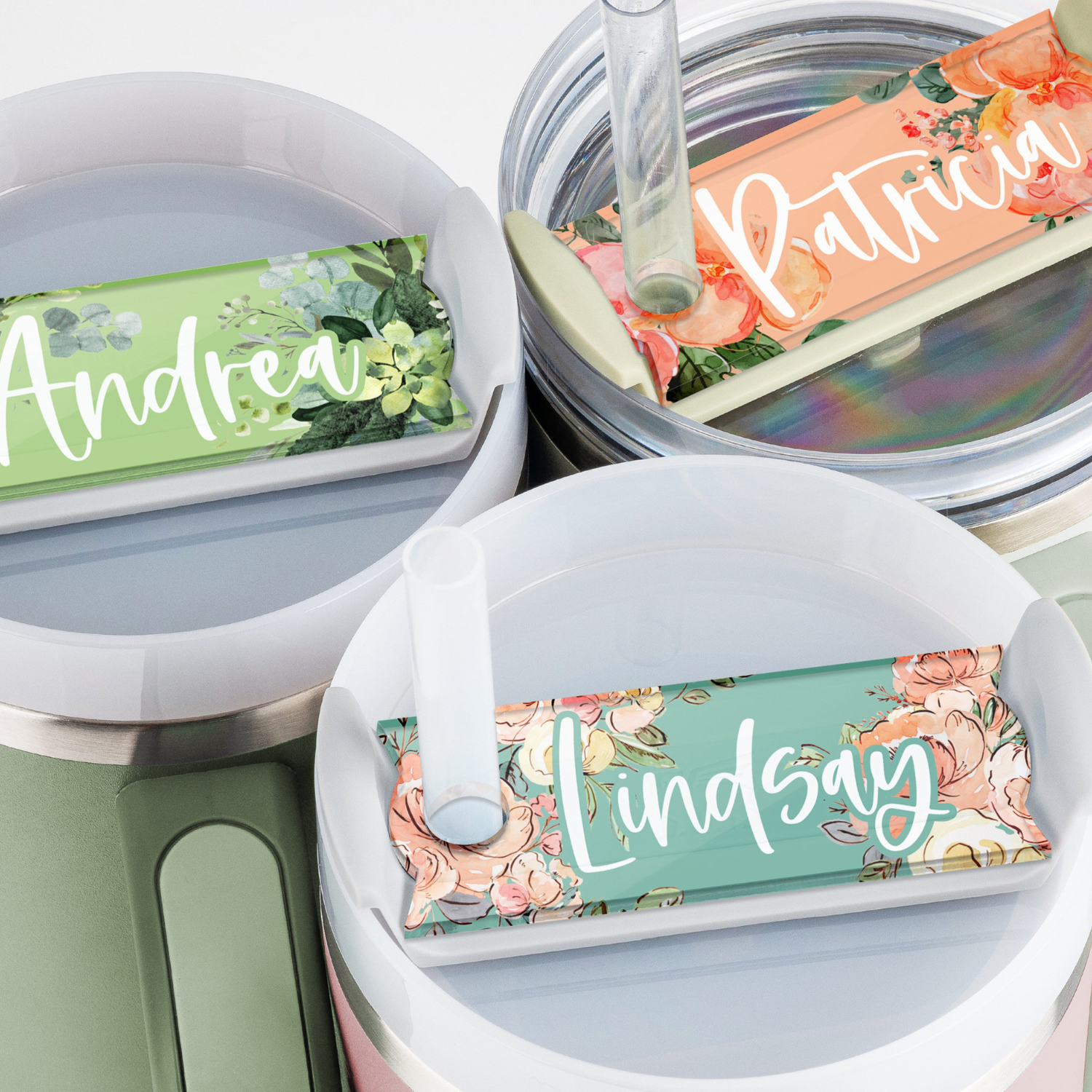 Floral Name Tag for Tumbler, Customized Name Plates Cups, Accessories Custom Tags