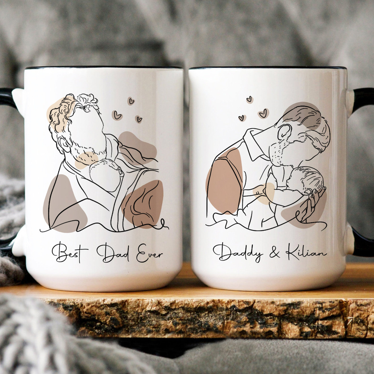 Custom Portrait Mug, Custom Photo Mug for Dad, Papa Photo Mug, Father Line Drawing Mug, Personalized Photo Mug, Dad Line Portrait Mug