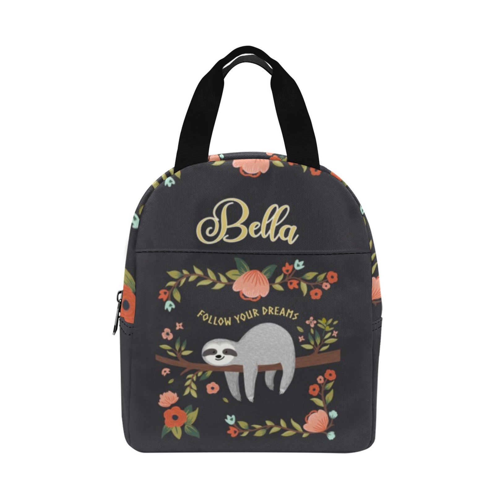 Custom Name Lunch Bags for Kids or Adults, Personalized Sloth Lunch Bag with Pockets, Back to School Gift for Children