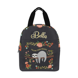 Custom Name Lunch Bags for Kids or Adults, Personalized Sloth Lunch Bag with Pockets, Back to School Gift for Children