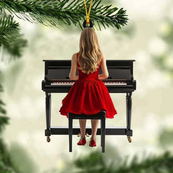 Elegant Woman Piano Personalized Christmas Ornament, Gift for Piano Lover