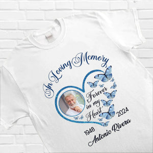 In Loving Memory Sparkling Heart Memorial Butterflies - Personalized Shirt - Memorial Gift