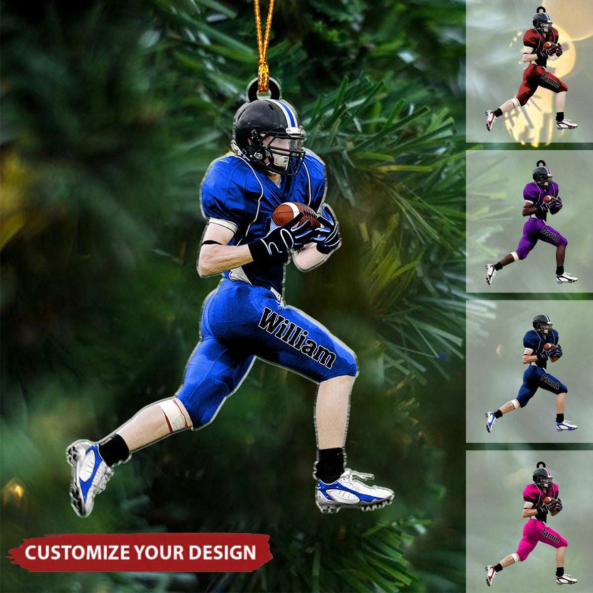 Running American Football Player - Personalized Acrylic Ornament - Christmas Gift For Football Player, Football Lovers