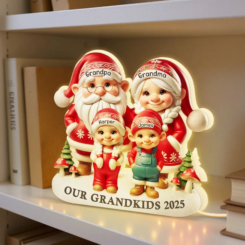 3D Effect Christmas Gnome Family - Personalized Acrylic Light Box - Christmas Gift For Grandparents, Mom & Dad