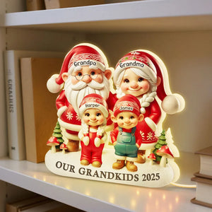 3D Effect Christmas Gnome Family - Personalized Acrylic Light Box - Christmas Gift For Grandparents, Mom & Dad