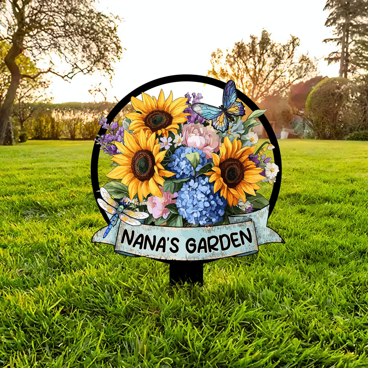 Nana's Garden Sunflower & Butterfly - Personalized Cut Metal Sign - Gift For Grandma, Gardening Gift
