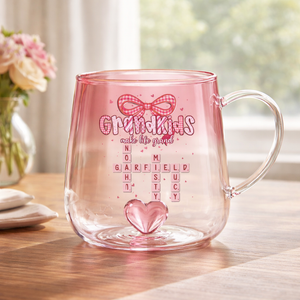 Grandkids Make Life Grand Crossword Puzzle Art - Personalized Gradient Glass Mug - Mother's Day Gift for Mom, Grandma