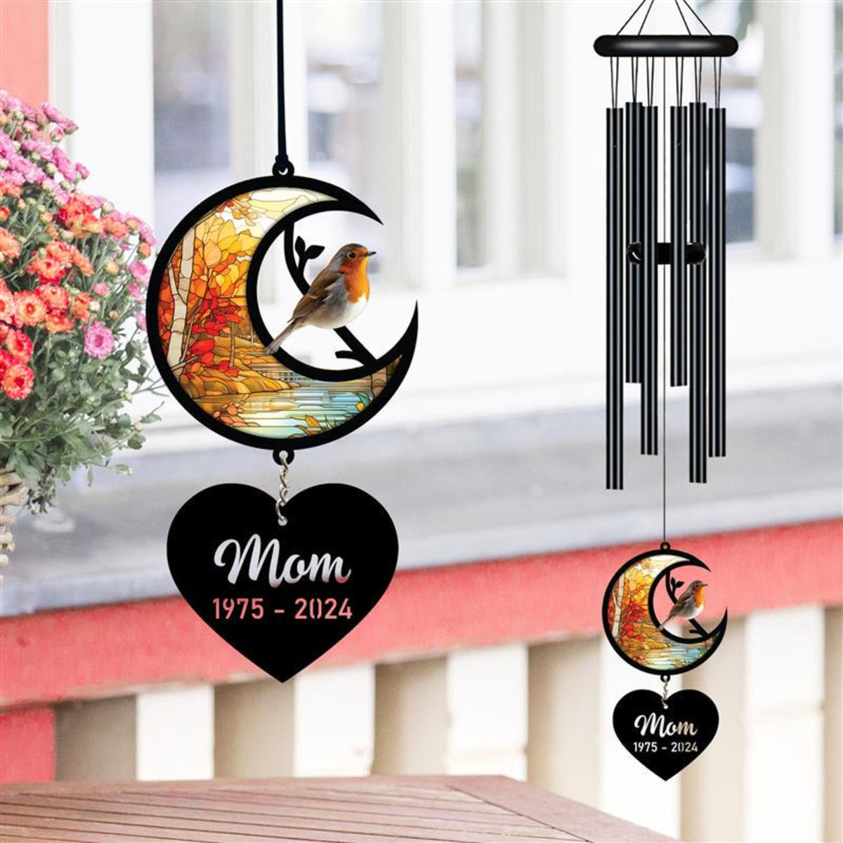 Personalized Memorial Wind Chime, Remembrance Wind Chime, Robin Bird Suncatcher Wind Chime, In Loving Memory, Family Gift, Love Family