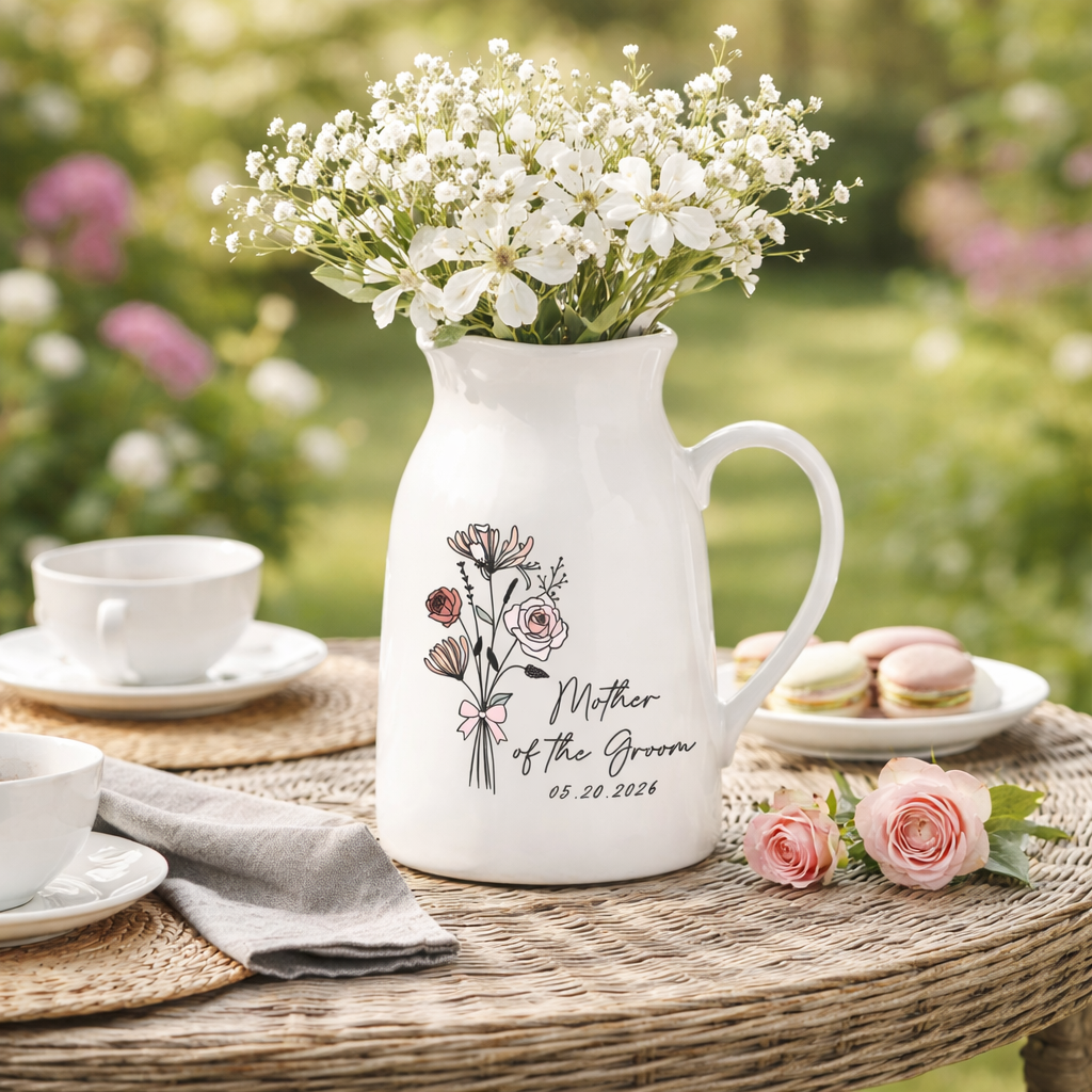 Personalized Wedding Gift For Mother Of The Bride & Groom, Mother's Day Gift For Mom, Birth Month Flower Vase, Mother of the Bride Ceramic Vase