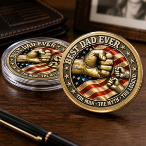 Best Dad Ever Fist Bumps With Kids' Names - Personalized Metal Coin - Gift Dad, Grandpa, Father's Day Gift, Patriotic Gift