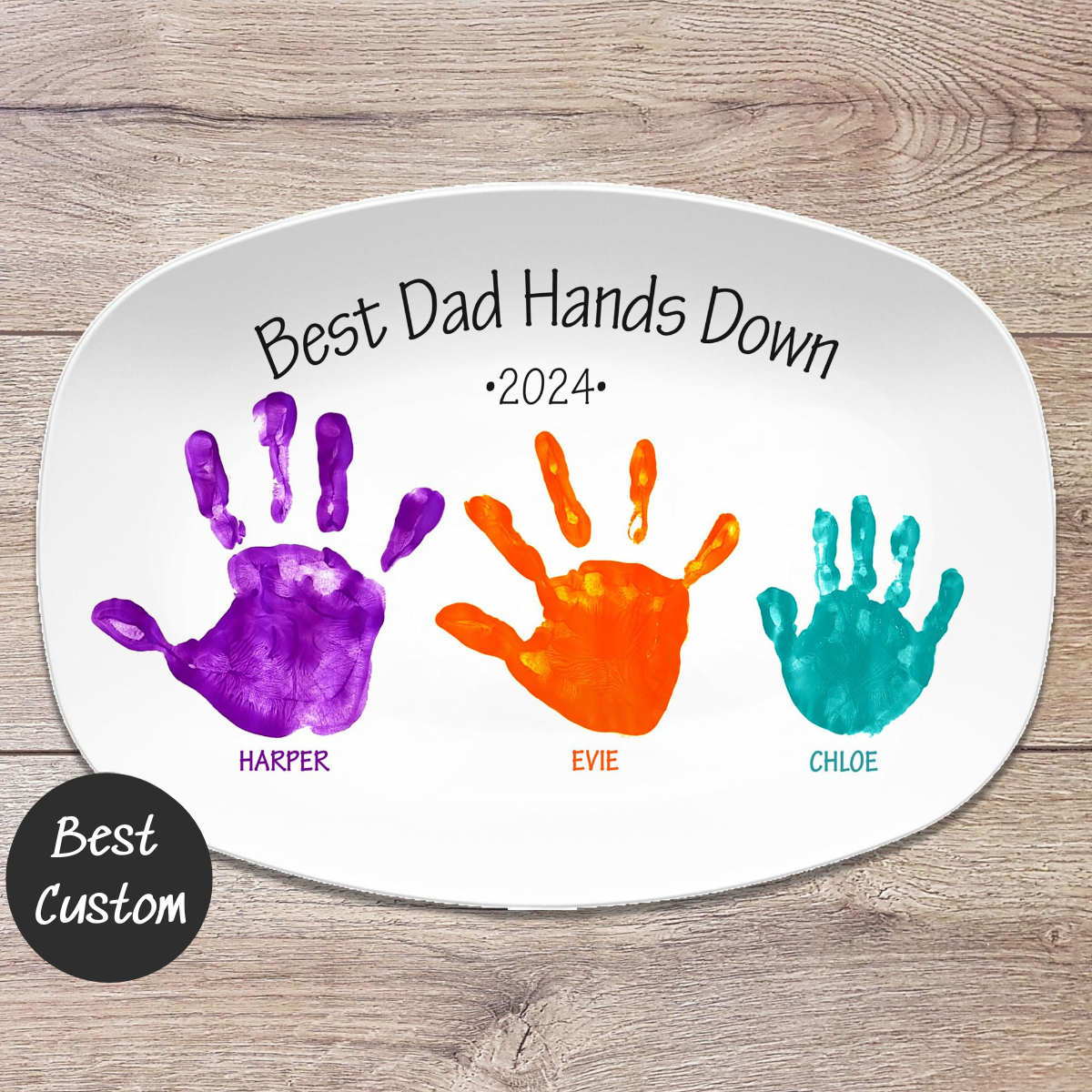 Best Hands Down Handprint Personalized Platter, Custom Handprint Gift from Kids, Gift for Dads, Helping Hands
