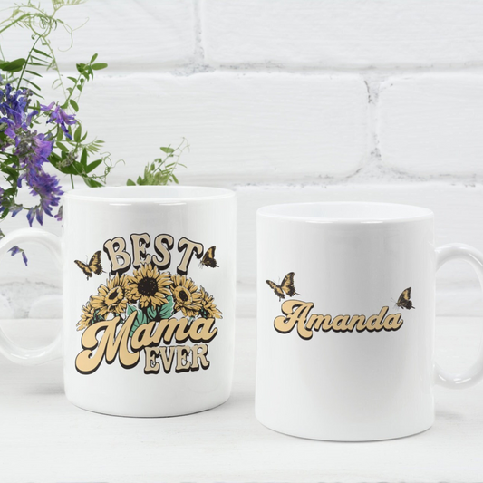Best Mama Ever Sunflower - Personalized Mug - Gift For Mom, Mother's Day