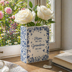 Custom Mom Grandma Book Vase, Toile de Jouy Ceramic Vase, First Time Grandma Gift, Mothers Day Gift, Pregnancy Announcement, Nana Book Vase