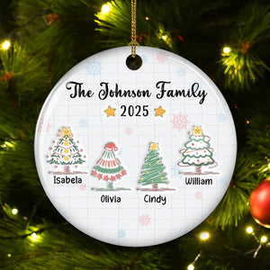 Hand Drawing Christmas Tree Family - Personalized Ornament - Christmas Gift For Family