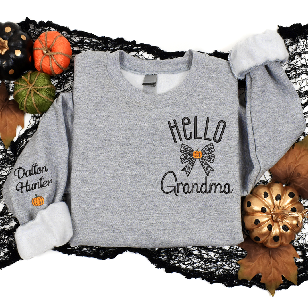 Hello Halloween Gift for Grandma and Kids - Embroidered Apparel - Halloween Coquette Gift For Grandma Mommy