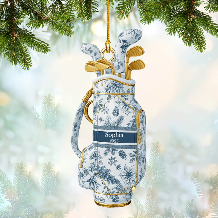 Golf Bag Custom Shape Acrylic Ornament, Personalized Gift For Golf Lover Ornament, Christmas Gift For Golf Players