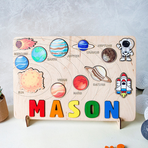 Solar System Baby Name Puzzles, Wooden Kids Space Puzzle, Children Birthday Gift, Space Theme Nursery Decor, Custom Gift For Baby Shower