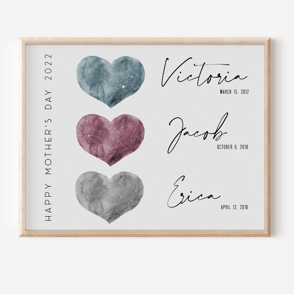 Happy Mother's Day Heart Star Map - Personalized Canvas - Gift For Mom, Mother's Day, Birthday Gift