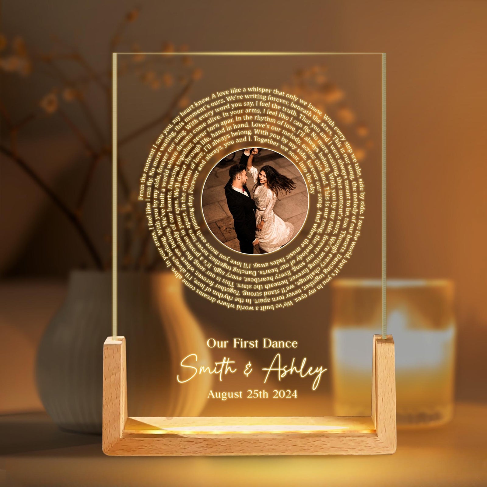 Our First Dance Personalized Record Song with Lyrics Night Light, Custom Song Lyrics, LED Night Light Wedding Gift