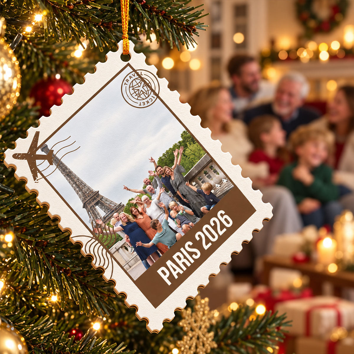 Postage Stamp Memories Family Photo - Personalized Ornament